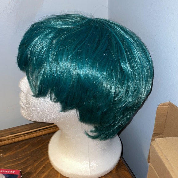 Mens Toupee Hairpiece Wig Punk Greenish Blue Short Shaggy NWOT - Picture 2 of 3